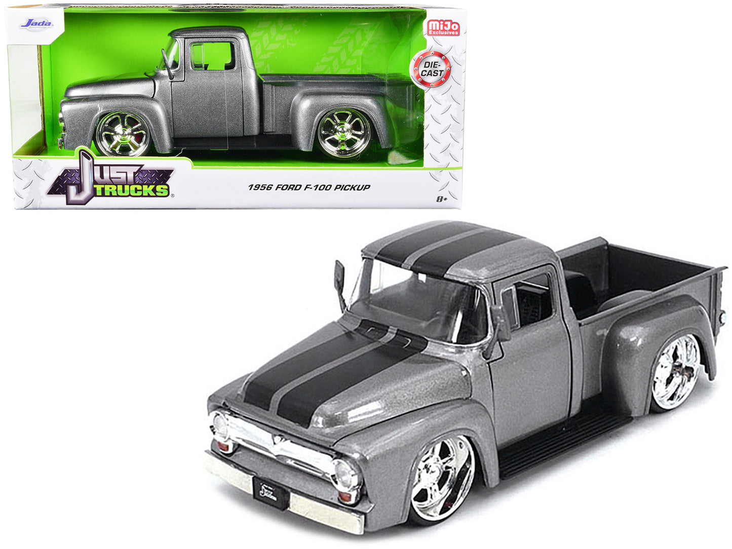 1956 Ford F-100 Pickup Truck Gray Metallic with Black Stripes "Just Trucks" Series 1/24 Diecast Model Car by Jada free shipping USA