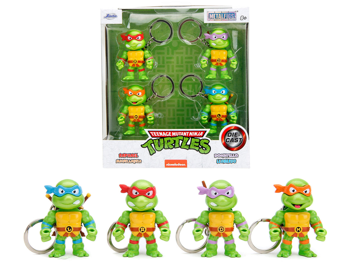 Set of 4 Diecast Figure Key Chains "Teenage Mutant Ninja Turtles" TV Series "Metalfigs" Series Diecast Models by Jada free shipping USA