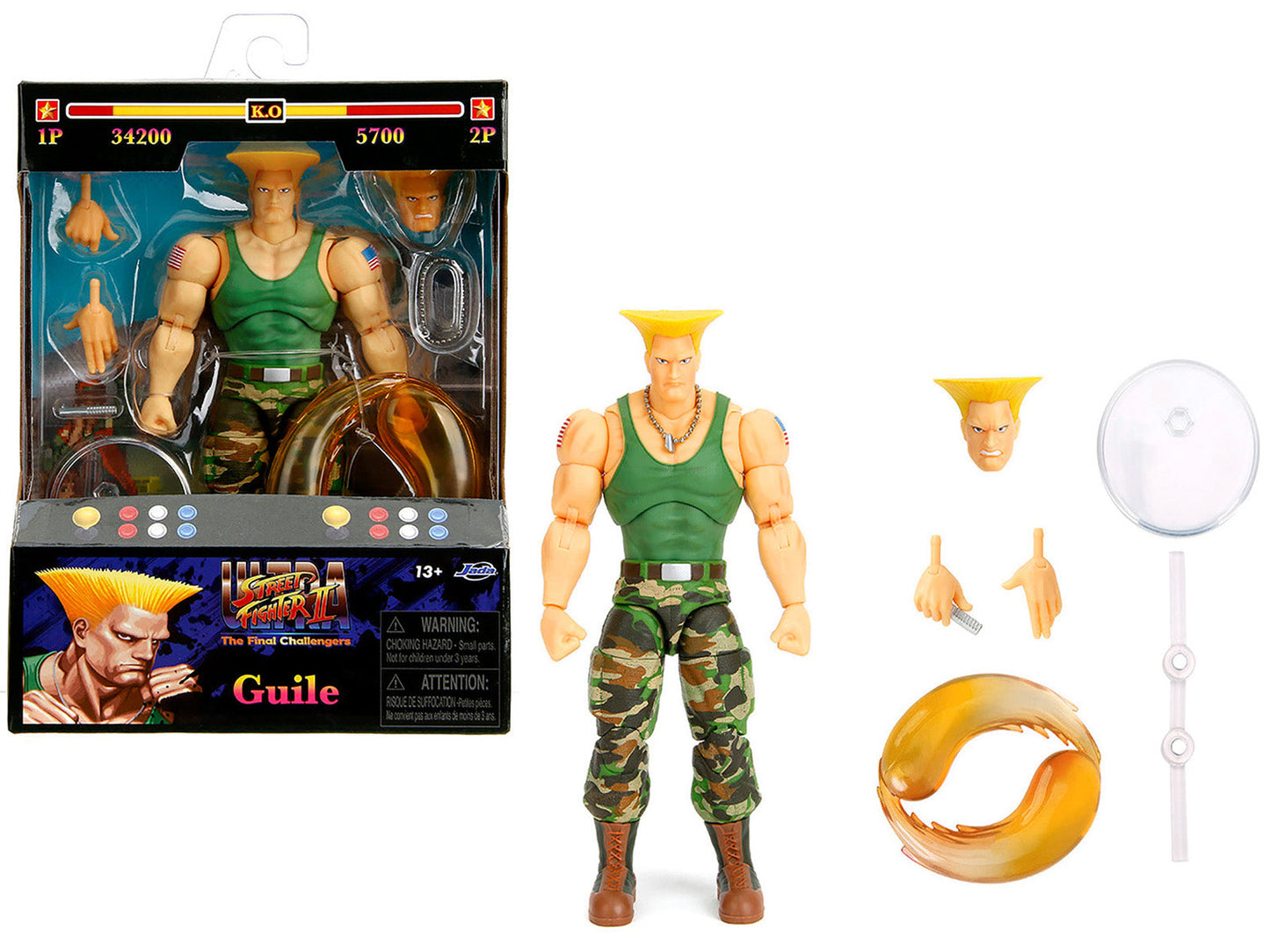 Guile 6" Moveable Figure with Accessories and Alternate Head and Hands "Ultra Street Fighter II: The Final Challengers" (2017) Video Game Model by Jada free shipping USA