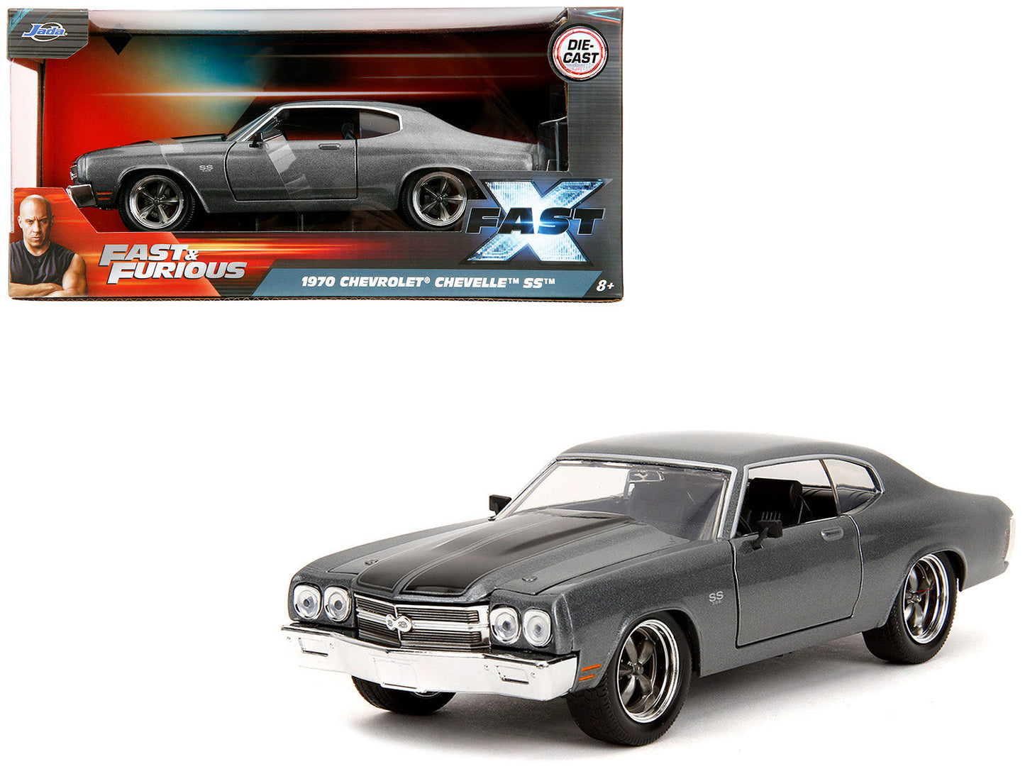 1970 Chevrolet Chevelle SS Gray Metallic with Black Stripes "Fast & Furious" (2009) Movie "Fast & Furious" Series 1/24 Diecast Model Car by Jada free shipping USA