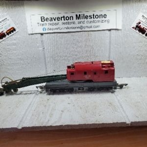 AMERICAN FLYER CRANE CAR, 50, 53 (B) RED CAB, GREEN BOOM, 50