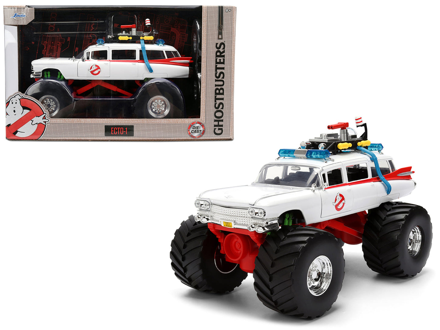 1959 Cadillac Ambulance Ecto-1 "Ghostbusters" (1984) Movie Monster Truck Version "Hollywood Rides" Series 1/24 Diecast Model Car by Jada free shipping USA
