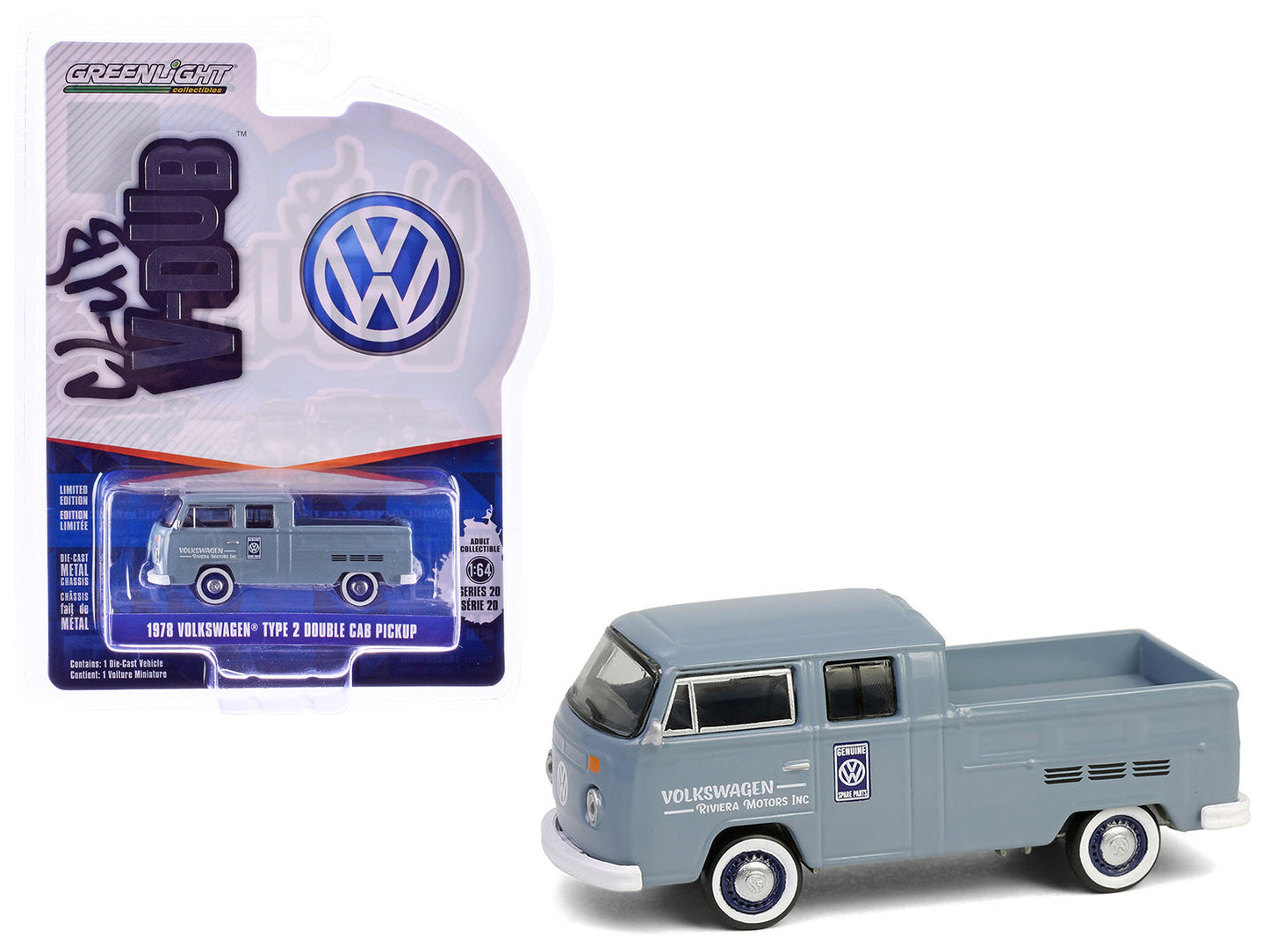 1978 Volkswagen Type 2 Double Cab Pickup Truck "Volkswagen Service" Gray "Club Vee-Dub" Series 20 1/64 Diecast Model Car by Greenlight free shipping USA
