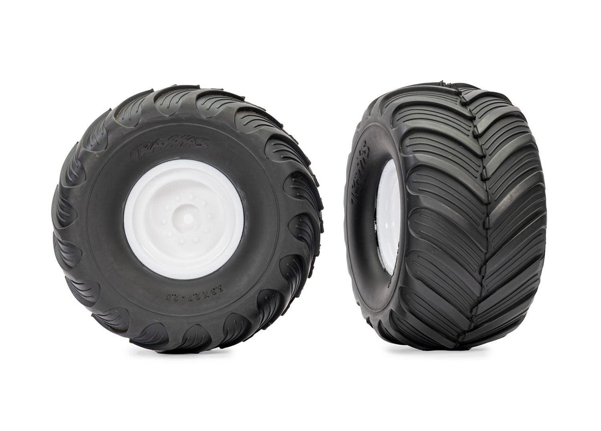 Traxxas 3663-WHT White Monster Truck Wheels & Terra Groove Tires (2)