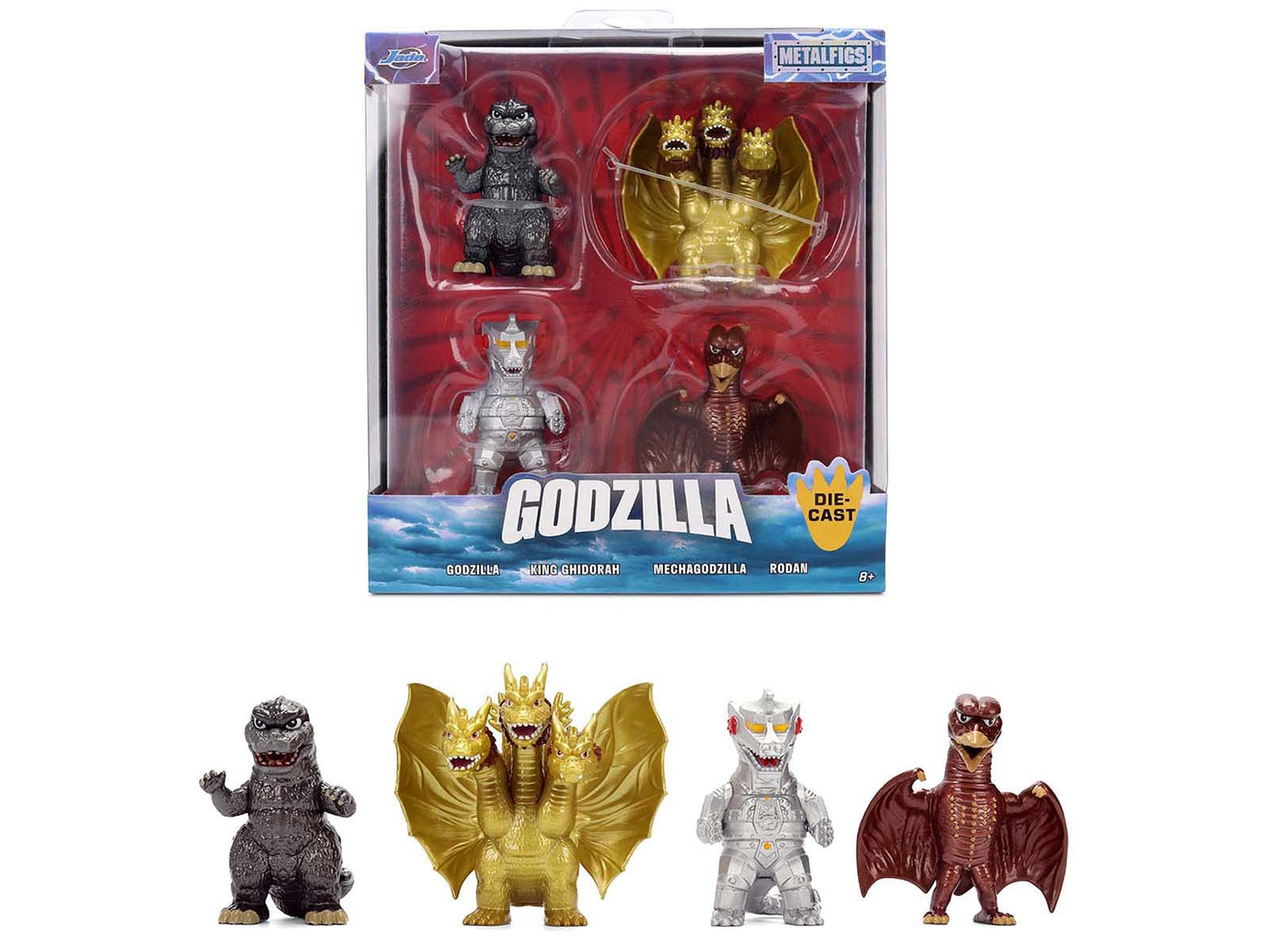 Set of 4 Diecast Figures "Godzilla" Franchise "Metalfigs" Series by Jada free shipping USA