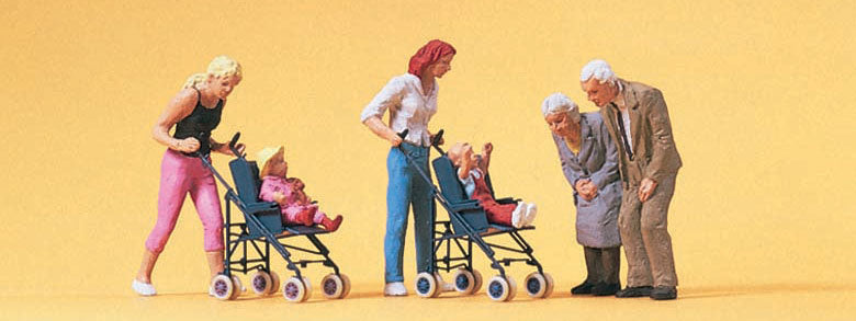 Preiser 10493 HO Scale Mothers, Strollers, Grandparents Figures