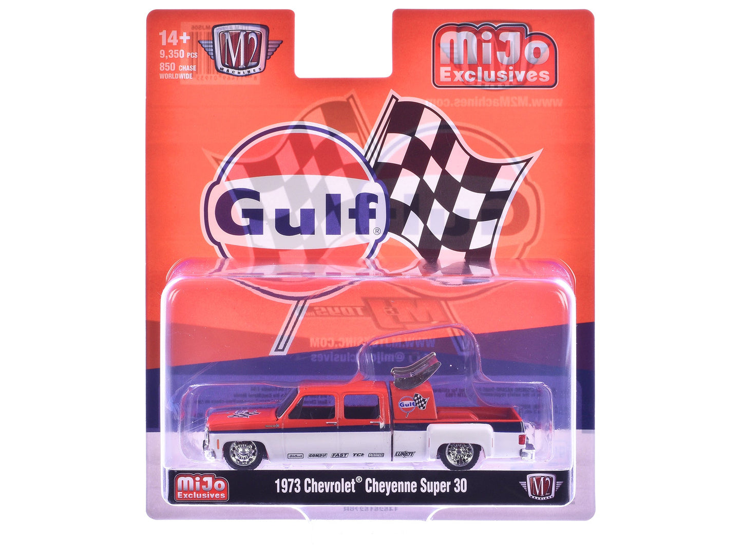 1973 Chevrolet Cheyenne Super 30 Pickup Truck "Gulf Oil" Orange and White with Blue Stripes Limited Edition to 9350 pieces Worldwide 1/64 Diecast Model Car by M2 Machines free shipping USA
