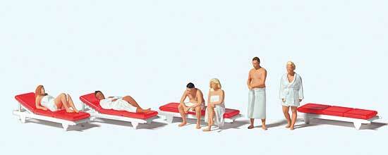 Preiser 10801 HO Scale Having a Sauna 6 Sauna Figures, 4 Chaise