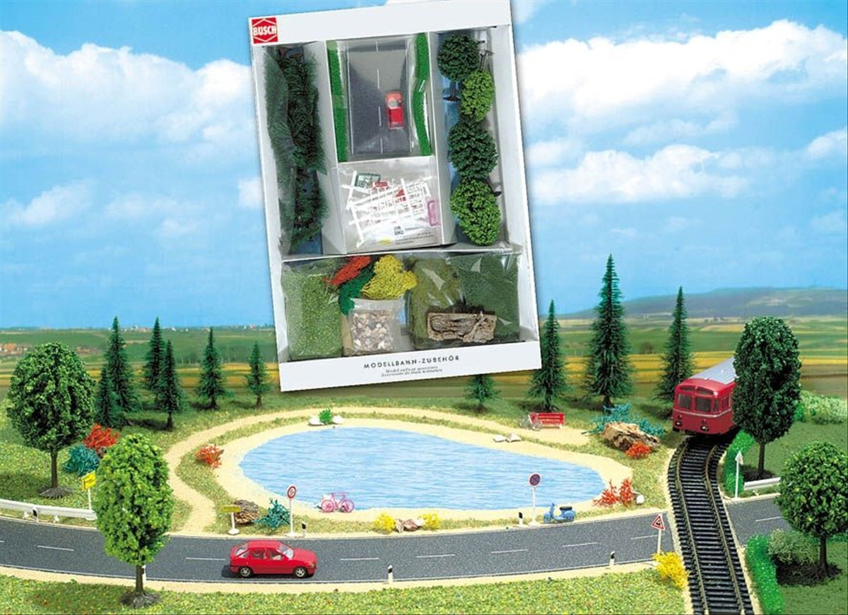 Busch 7191 HO Scale Scenery Starter Set, 50+ Pieces