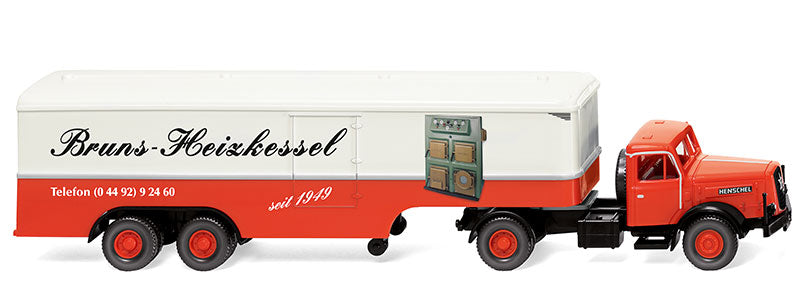 Wiking 051326 1/87 Bruns Henschel Tractor, Box Trailer
