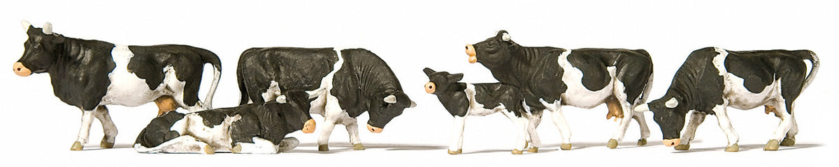 Preiser 10145 HO Scale Cows Black & White Figure Set pkg(6)