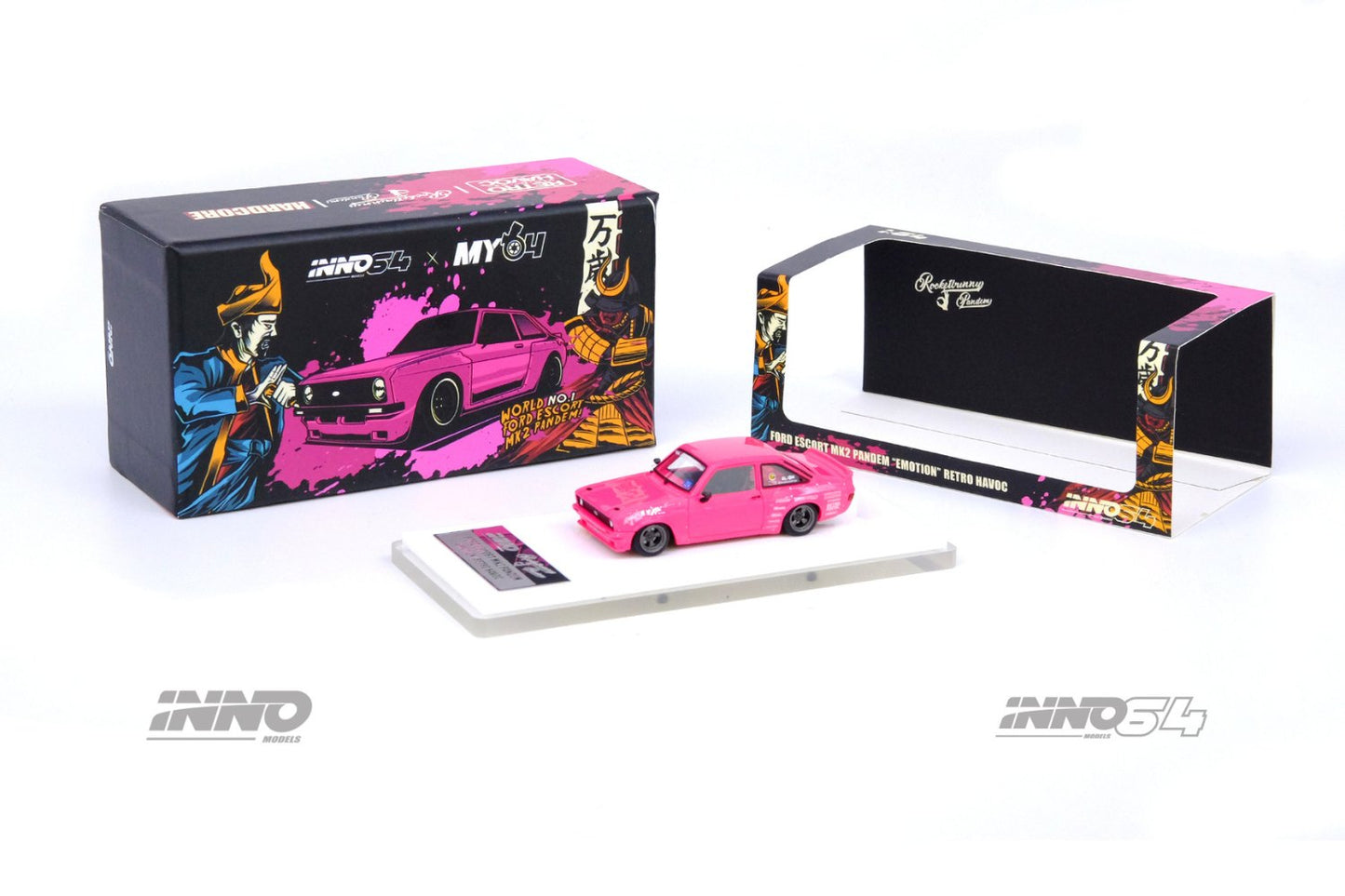INNO64 Ford Escort MK2 Pandem "Emotion" Retro Havoc Pink 1:64