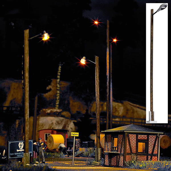Busch 8737 TT Scale Teardrop Station/Platform Lamp on Wood Post With Yellow LED