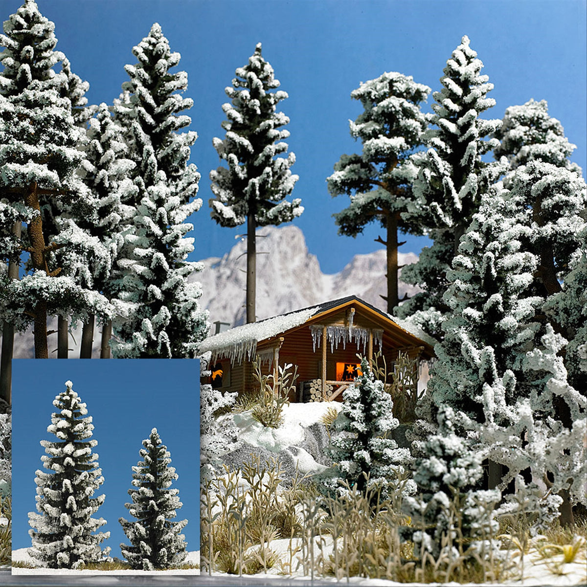 Busch 6152 HO Scale Snow Covered Spruce Trees, pkg(2)