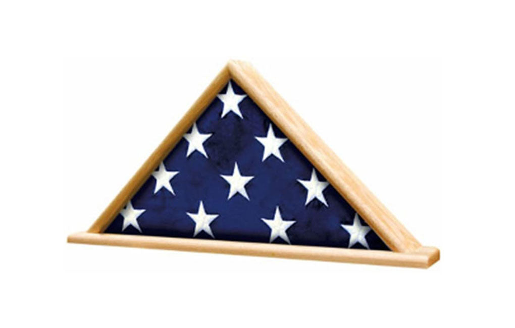 Ceremonial Flag Display Triangle case is available in your choice of solid Oak or Walnut