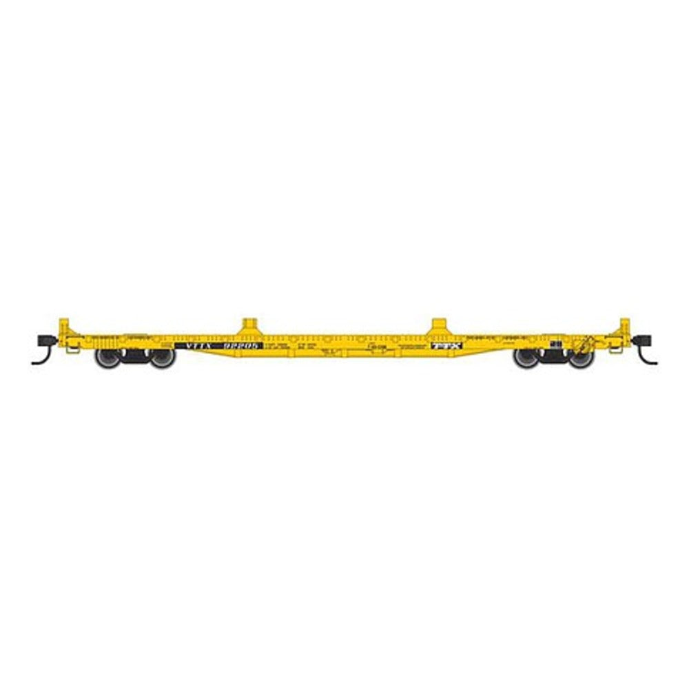Walthers Mainline 5349 HO Scale 60' Pullman-Standard Flatcar - Ready to Run -- TTX VTTX #92205 (20' and 40' container loading, yellow, black, white)