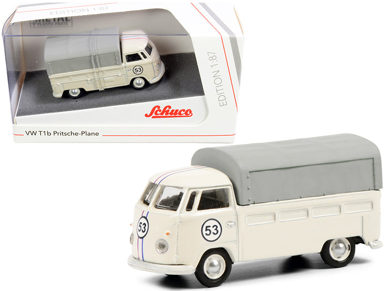 Volkswagen T1b Pritsche Plane Pickup Truck with Canopy #53 Cream 1/87 (HO) Diecast Model by Schuco free shipping USA