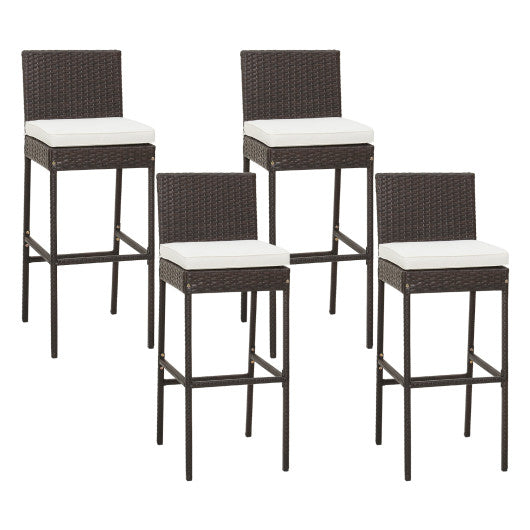 Set of 4 Patio Wicker Barstools with Seat Cushion and Footrest-Set of 4
