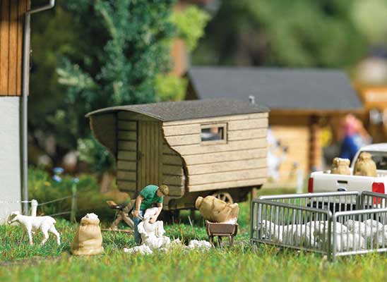 Busch 7933 HO Scale Sheep Shearing Man Shearing Sheep, Sheared Sheep