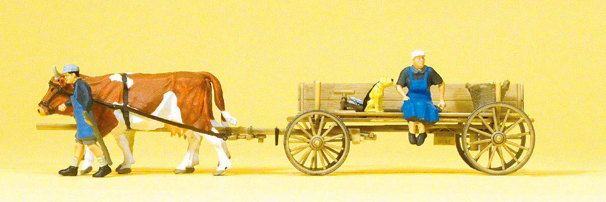 Preiser 30412 HO Farm Wagon, Farmers, Cows & Dog