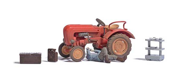 Busch 7937 HO Scale Tractor Repair - Tractor, Tool Cart, Toolbox, Container