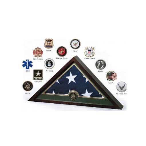 Medallion Flag Display Case, Memorial Flag Display case with Fire Fighter - Medallion.
