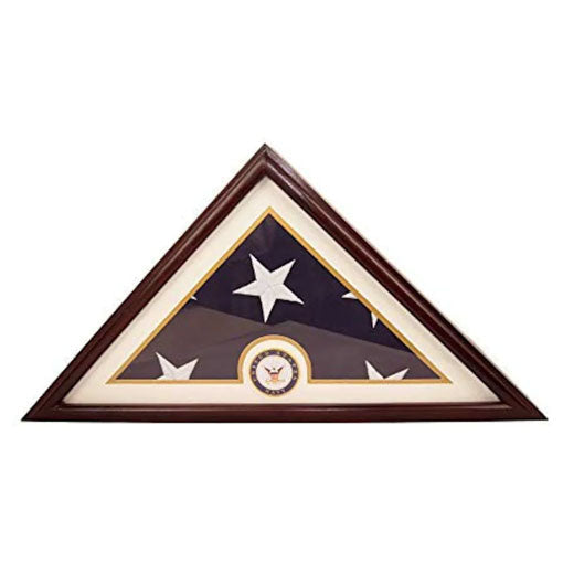 Flags Connections - Navy Flag Display Small Case Box, 5x9 Burial - Funeral - Veteran Flag Elegant Display Case with Flat Base, Solid Wood, Cherry Finish.