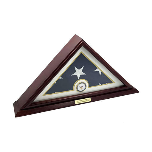 Flags Connections - 5'x9' Flag Display Case for American Veteran Burial Flag - Solid Wood, Cherry Finish - Small Base - Navy.