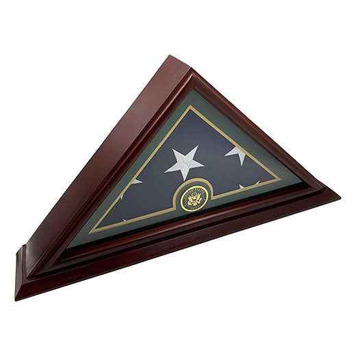 Flags Connections - 5x9 Burial/Funeral/Veteran Flag Elegant Display Case with Base, Solid Wood, Cherry Finish (Army).