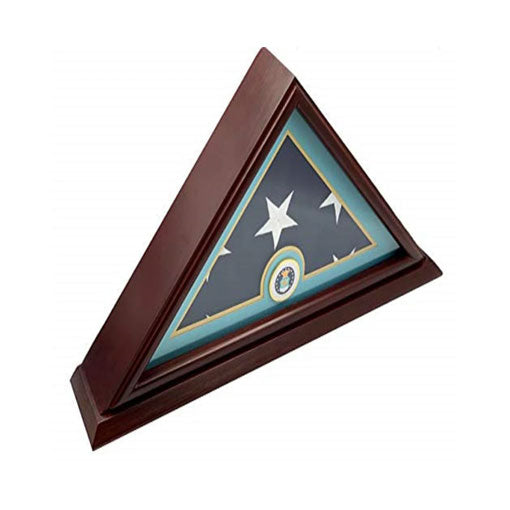 Flags Connections - 5x9 Burial/Funeral/Veteran Flag Elegant Display Case with Base, Solid Wood, Cherry Finish (Air Force).