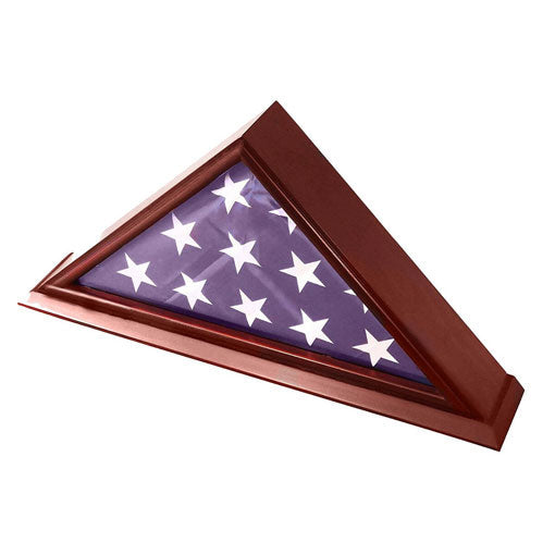 Flags Connections - 5x9 Burial/Funeral/Veteran Flag Elegant Display Case with Base, Solid Wood, Cherry Finish.