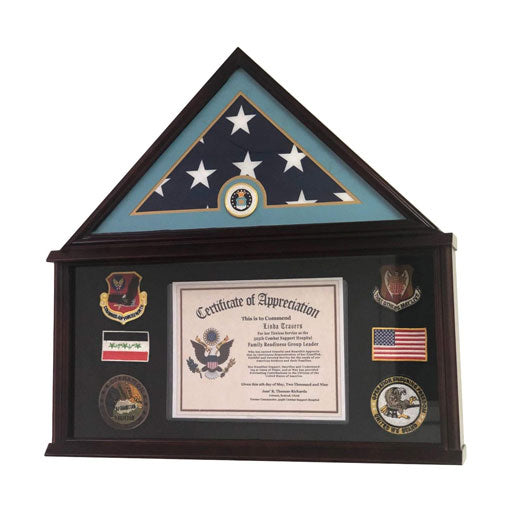 Large Military Shadow Box Frame Memorial Burial Funeral Flag Display Case for 5x9 Flag, Solid Wood (Mahogany) - Airforce.