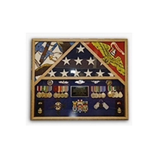 3 Flags Military Shadow Box, flag case for 3 flags - Oak Material.