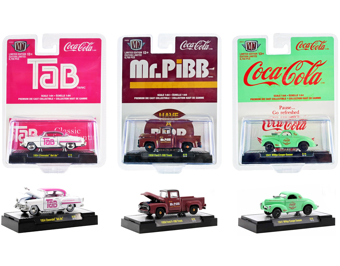"Sodas" Set of 3 pieces Release 19 Limited Edition to 8750 pieces Worldwide 1/64 Diecast Model Cars by M2 Machines free shipping USA