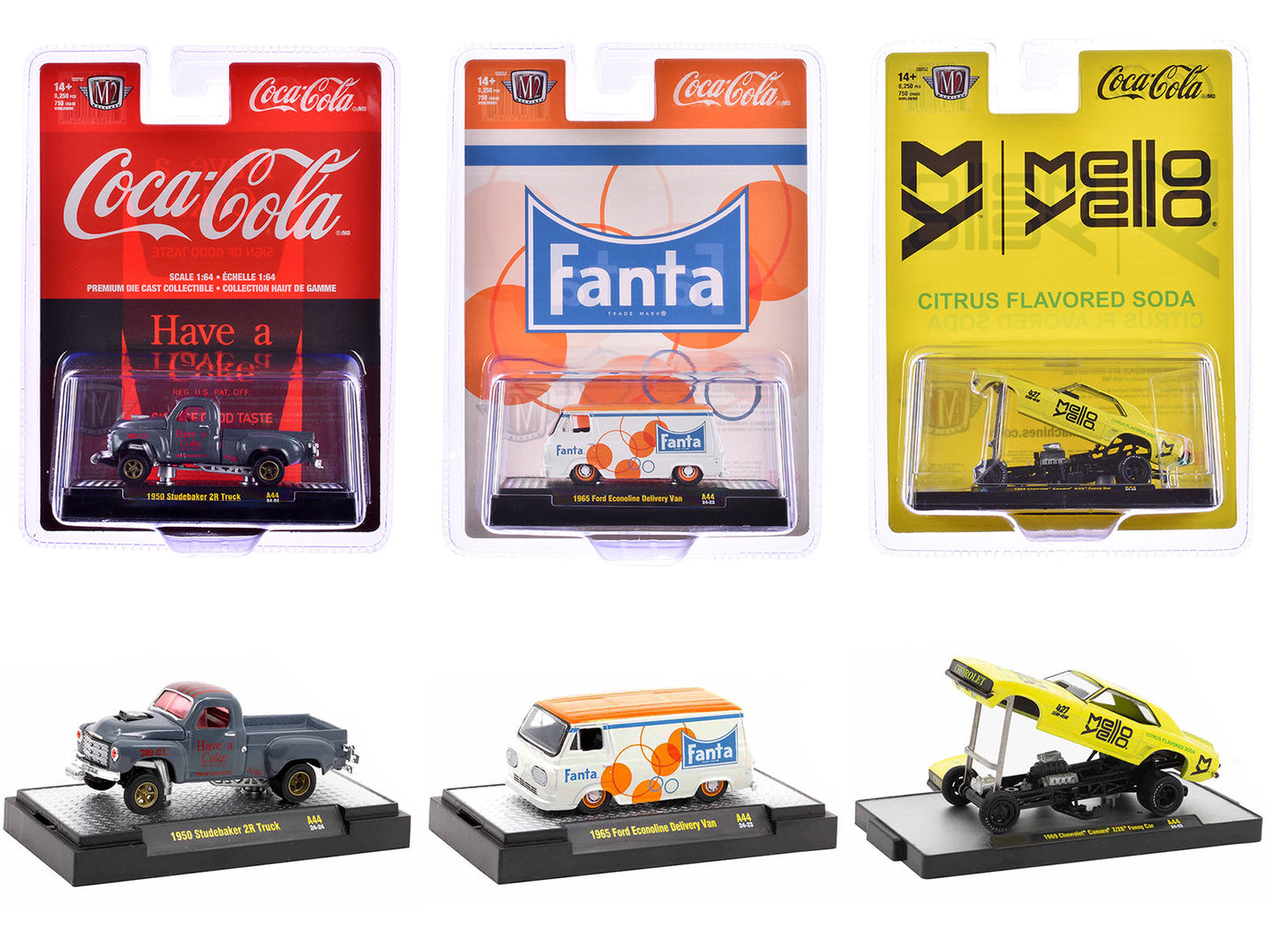 "Sodas" Set of 3 pieces Release 44 Limited Edition to 8250 pieces Worldwide 1/64 Diecast Model Cars by M2 Machines free shipping USA