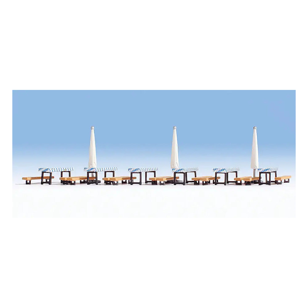 Noch 14817 HO Scale Beer Garden Accessories 12 Benches, 6 Tables, 3 Umbrellas