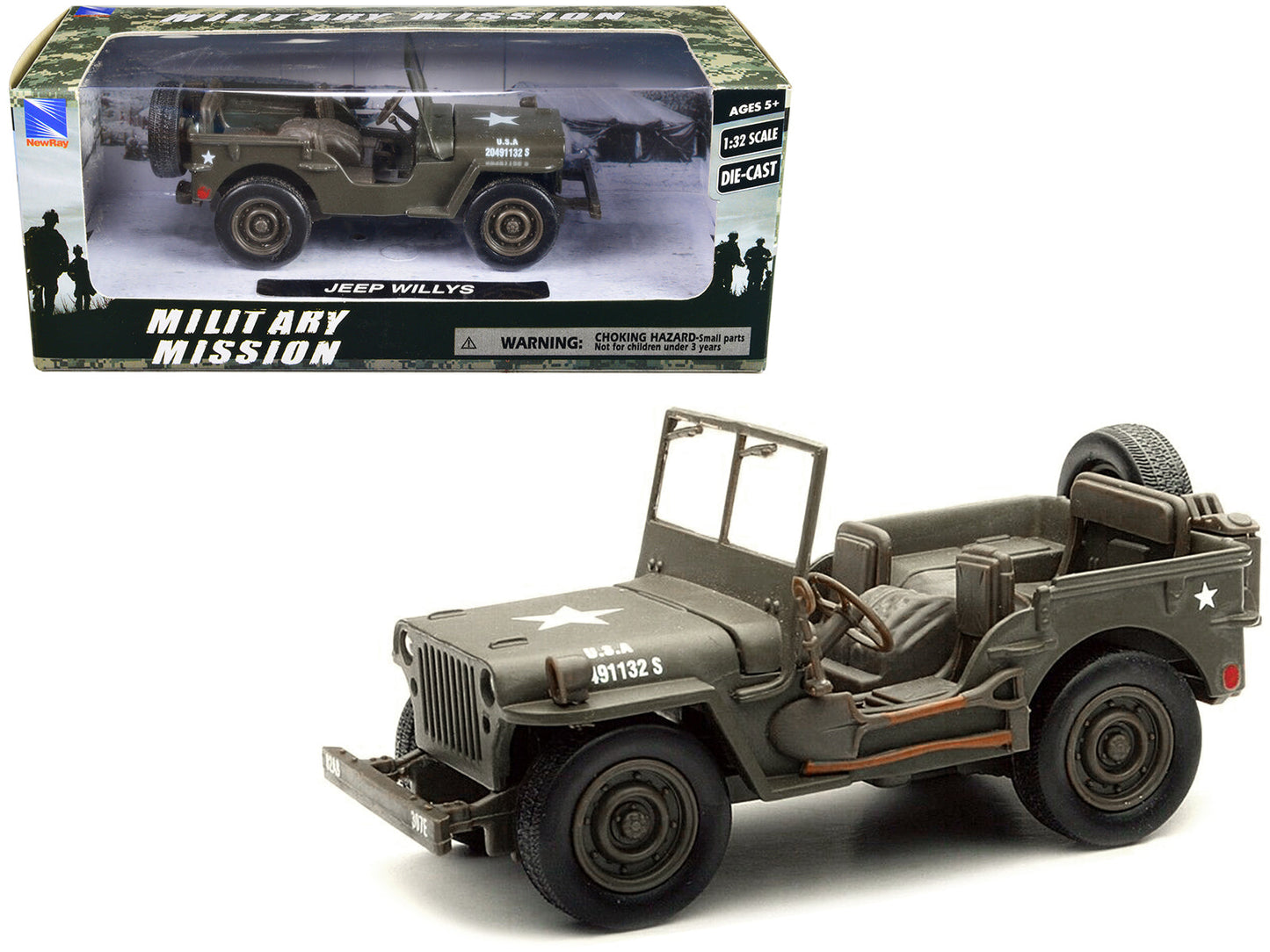 Jeep Willys U.S.A. Army Green 1/32 Diecast Model Car by New Ray free shipping USA
