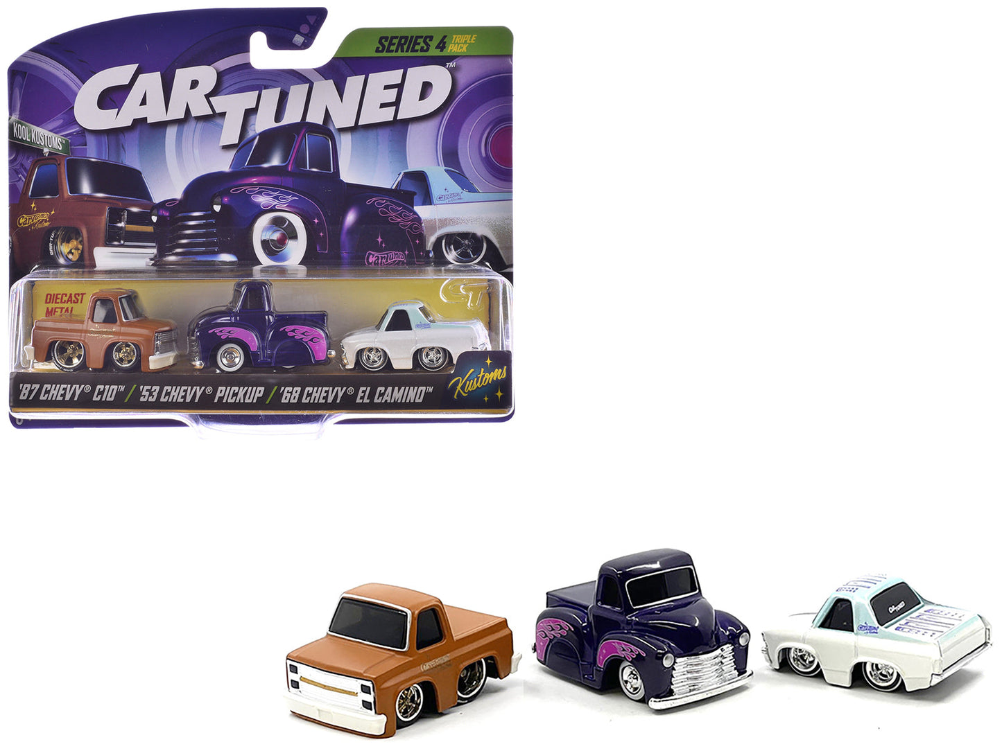 "Kustoms" Series 4 Chevrolet Triple Pack Set of 3 Cars Diecast Model Cars by CarTuned free shipping USA