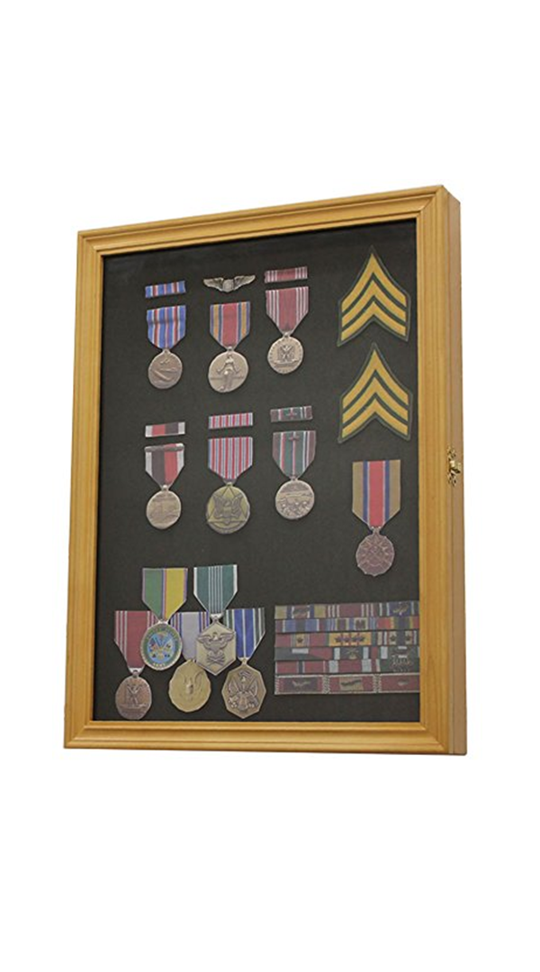 Display Case Wall Frame Cabinet for Military Medals, Pins, Patches, Insignia, Ribbons, Brooches!
