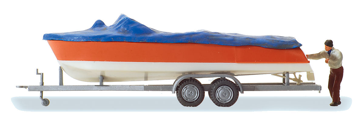 Preiser 33255 HO Scale Motorboat on Trailer