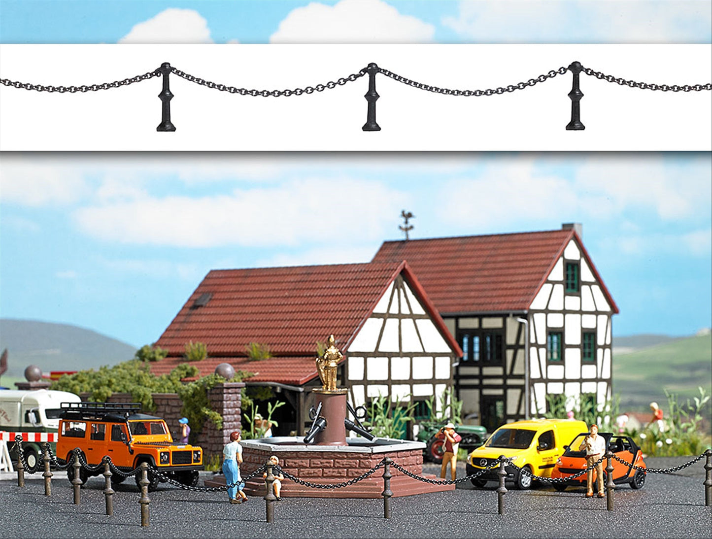 Busch 1023 HO Scale Real Metal Chain Fence with Posts