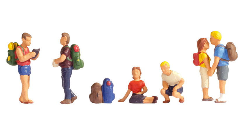 Noch 15873 HO Scale Hikers Figure Set #2, 6 Figures