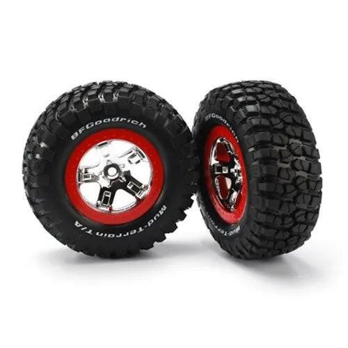 Traxxas TRA5867 Chrome-Red Wheels/Off-Road Racing Tires (2) 1/10 Slash 4x4