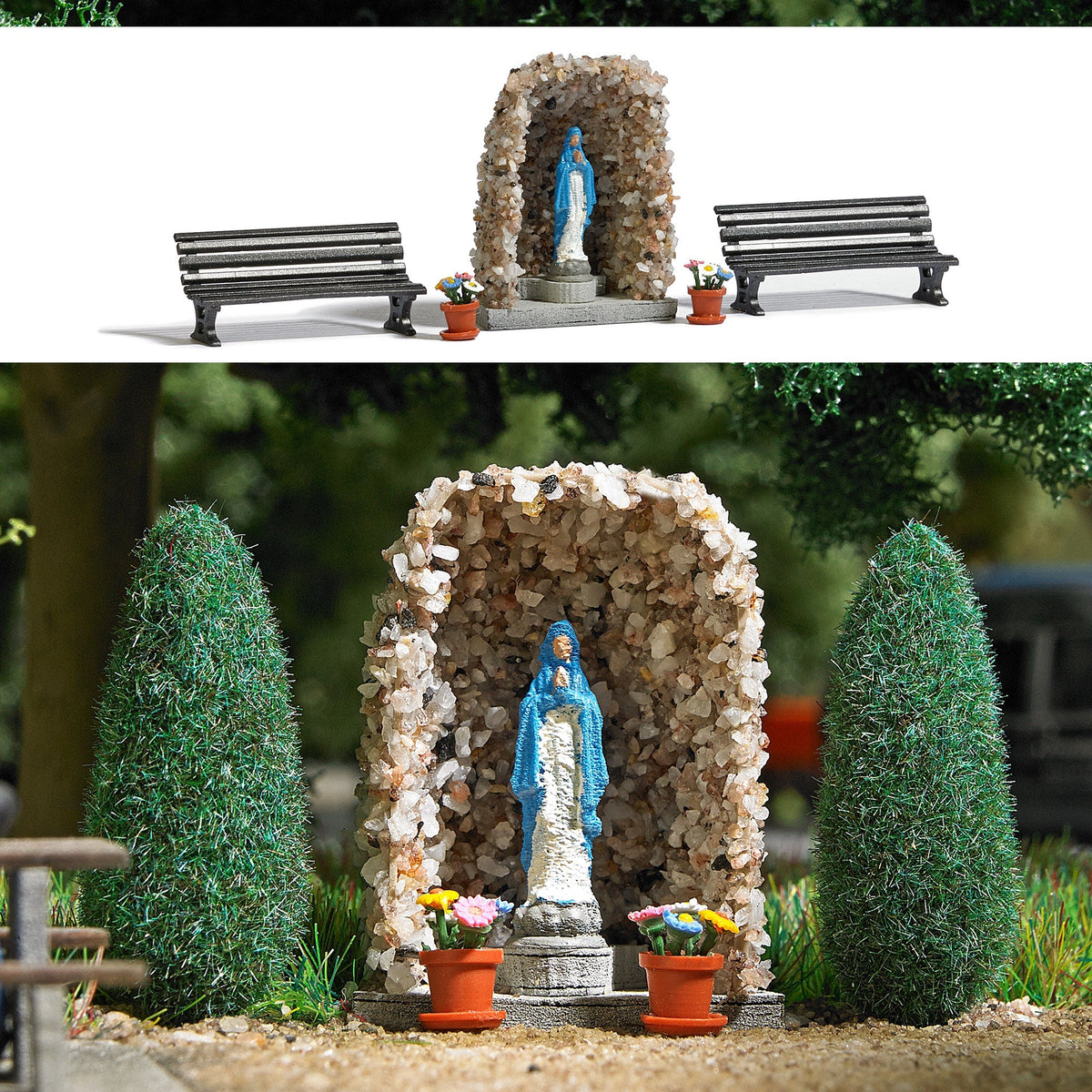 Busch 1095 HO Scale Lourdes Grotto w/Virgin Mary Kit