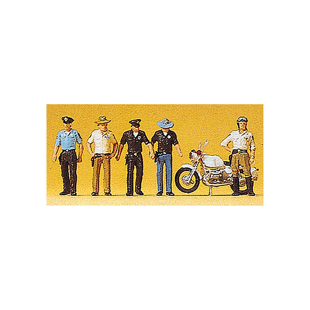 Preiser 10370 HO Scale USA Police & Motorcycle 5 Officers, 1