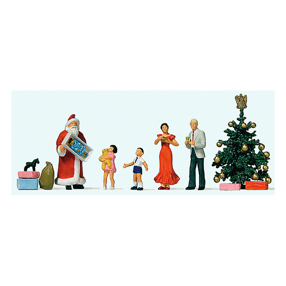 Preiser 10652 HO Scale Merry Christmas Santa, 4 Figures & Tree