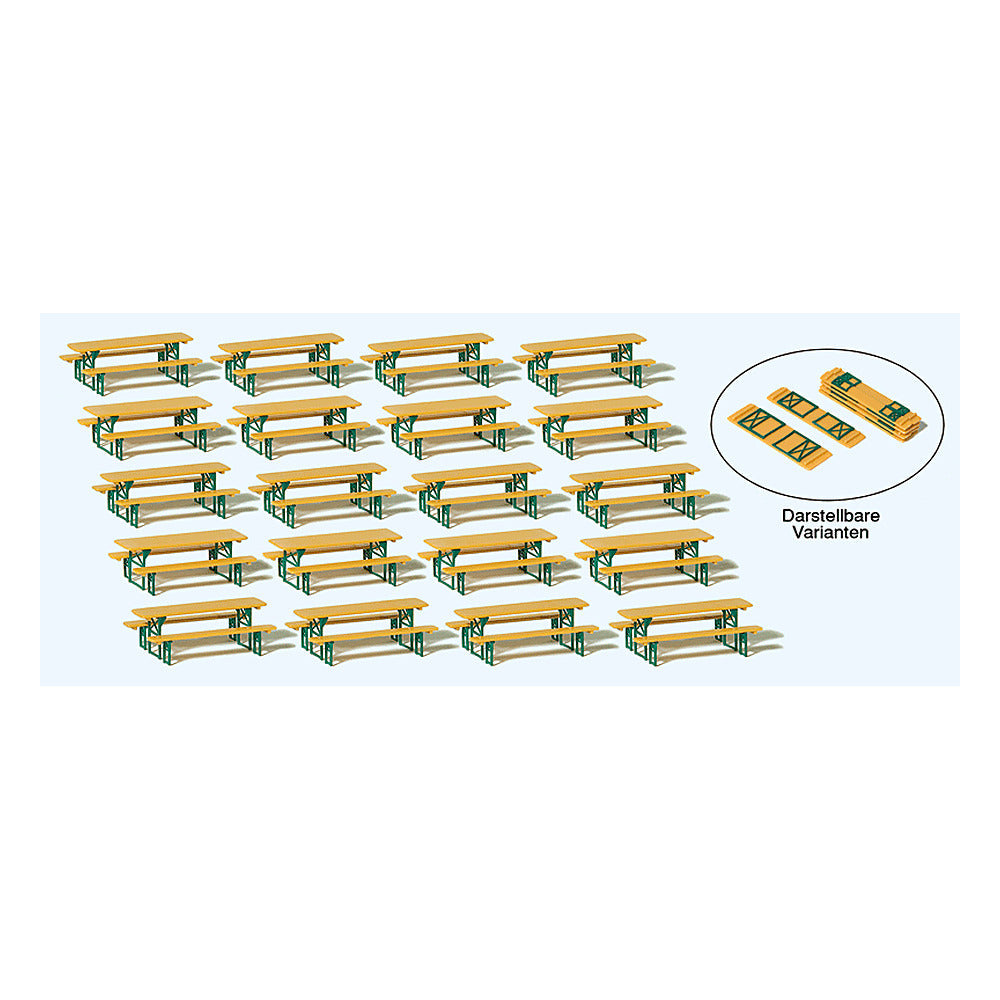 Preiser 24707 HO Scale Beer Garden Tables/Benches Kit - pkg(20)