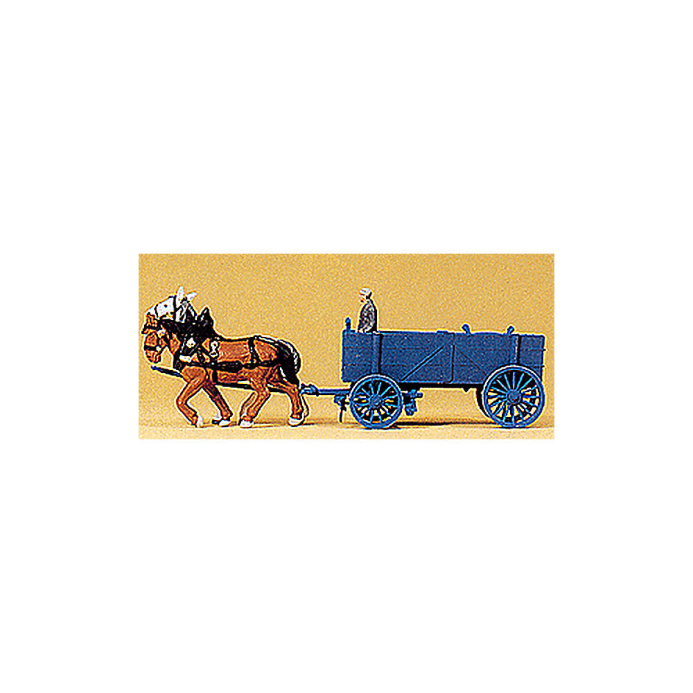 Preiser 30468 HO Scale Horse-Drawn Wagon Ore Wagon w/Driver & Horses