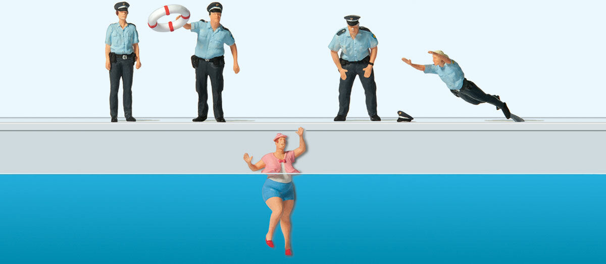 Preiser 10744 HO Scale Water Rescue 4 Policemen and Woman