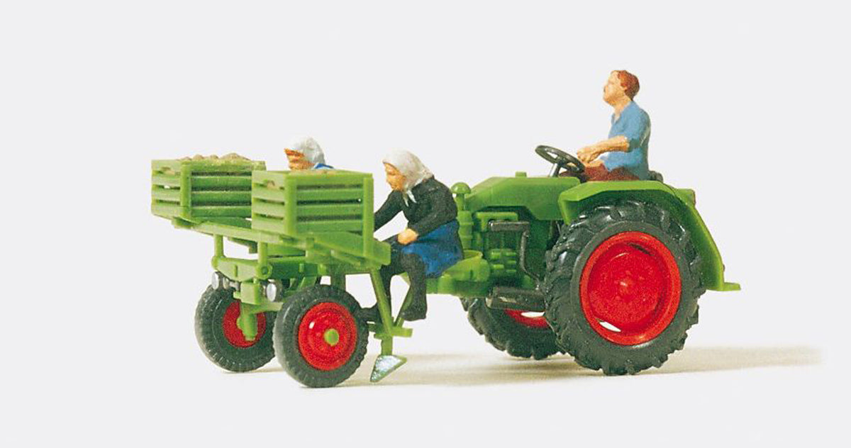 Preiser 17935 HO Scale Tractor w/Potato Planter & 3 Figures